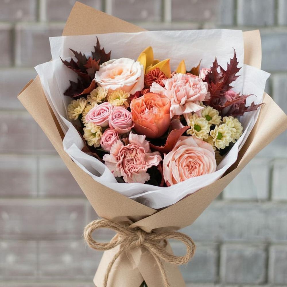 Букет цветов из: Гвоздики, Хризантемы и Розы в Пуршево