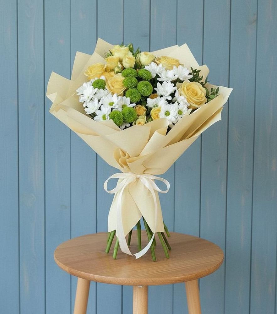 Букет цветов из: Хризантемы и Розы в Пуршево