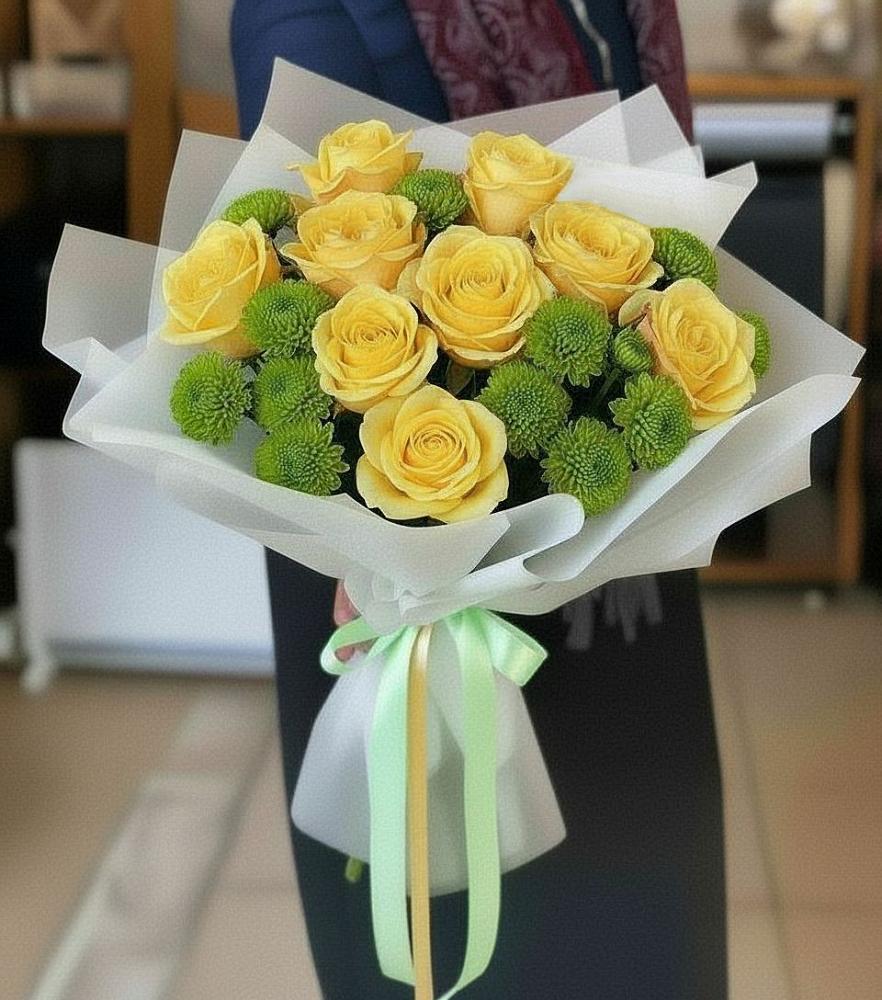 Букет цветов из: Хризантемы и Розы в Пуршево