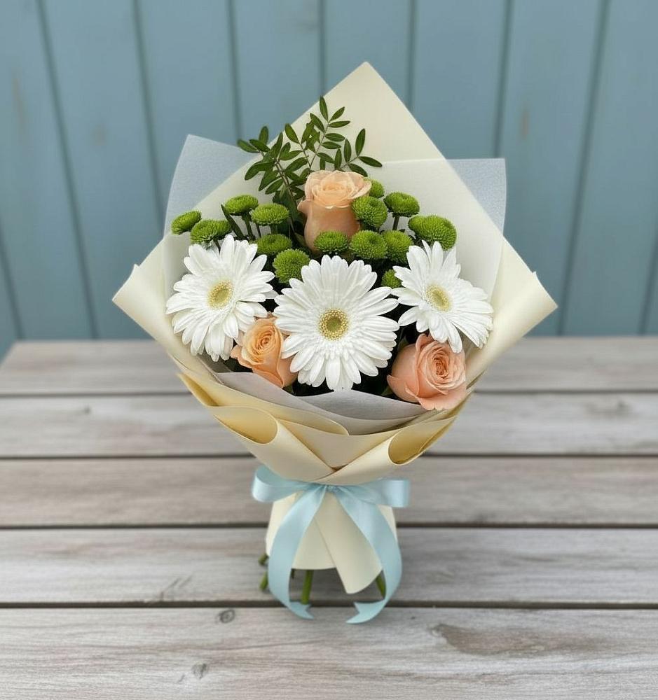 Букет цветов из: Герберы, Розы и Хризантемы в Пуршево