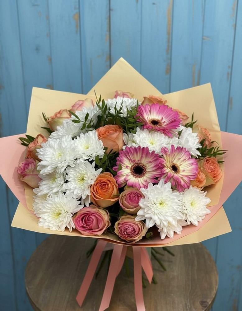 Букет цветов из: Розы, Герберы и Хризантемы в Пуршево