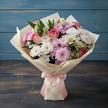 Букет цветов из:  Хризантемы, Альстромерии и Розы #REPLACE_PRED# Пуршево