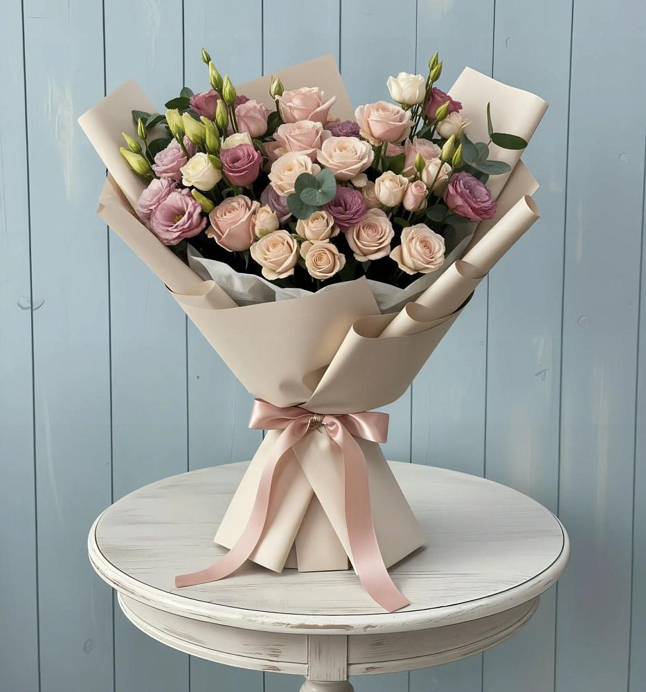 Букет цветов из: Розы и Лизиантусы в Пуршево