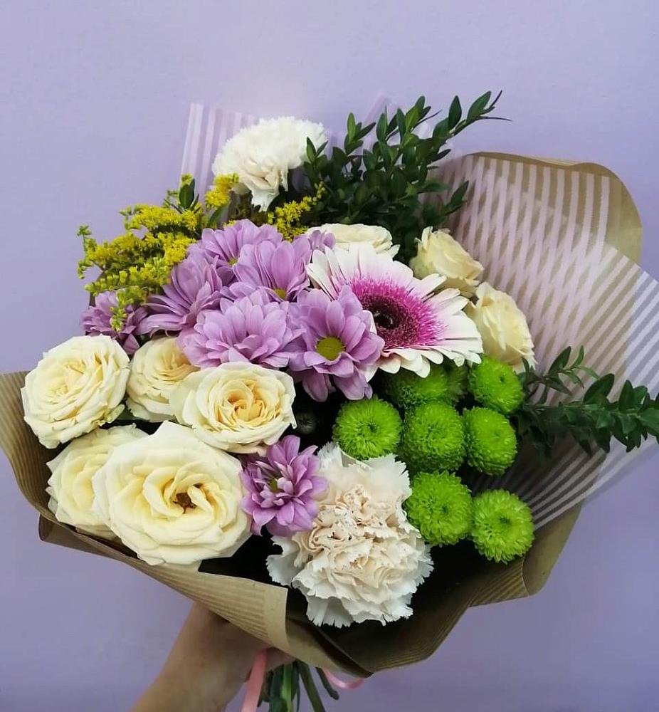Букет цветов из: Хризантемы, Розы, Гвоздики и Герберы в Пуршево