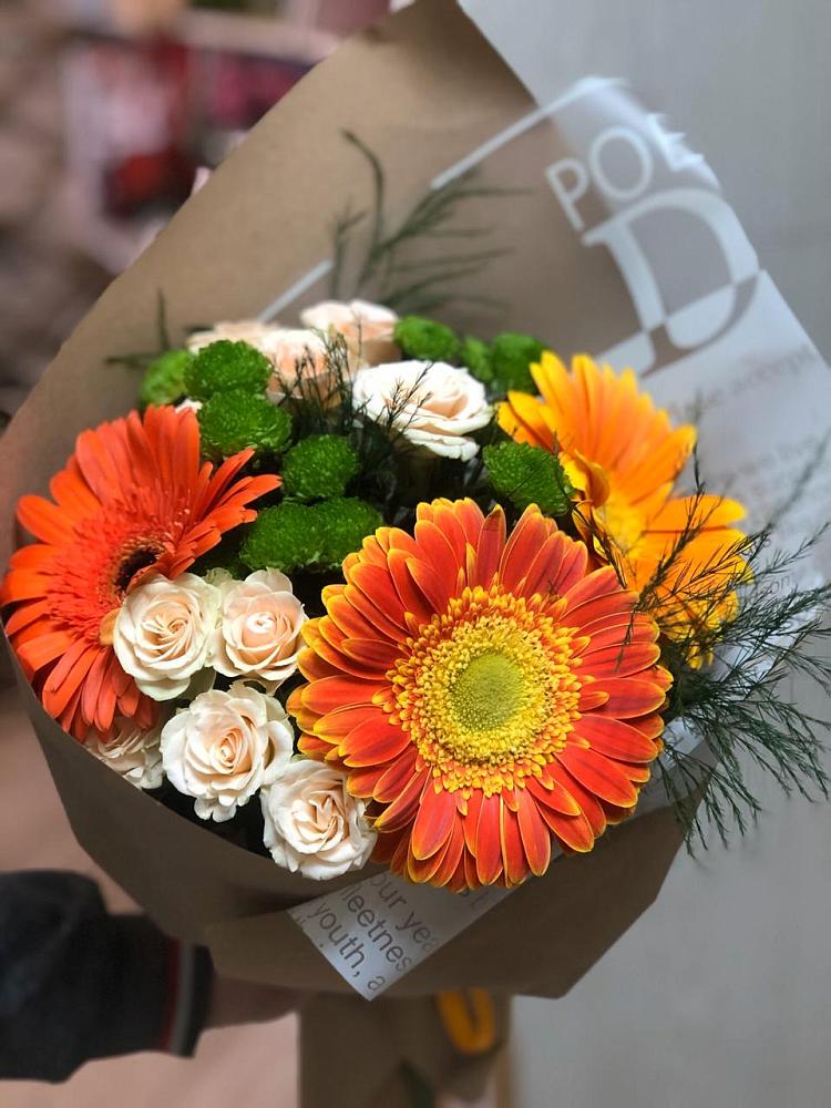 Букет цветов из: Герберы, Хризантемы и Розы в Пуршево