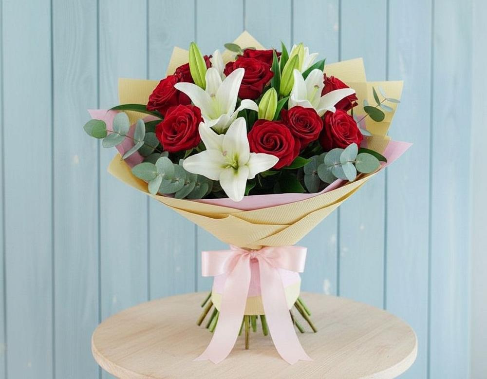 Букет цветов из: Лилии и Розы в Пуршево